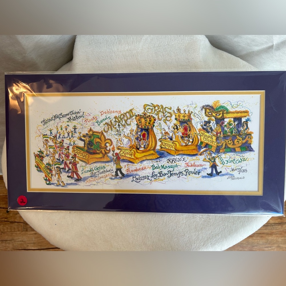 NWT. Linda Theobold Mardi Gras print.